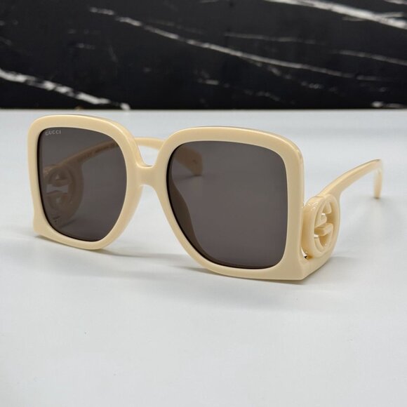 NEW GG1326S 009 GUCCI SUNGLASSES OVERSIZED IVORY GREY WOMEN EYEWEAR GUCCI - Picture 4 of 13